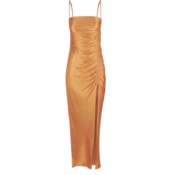 NWT - Shona Joy - LILY BIAS RUCHED MIDI DRESS - TUMERIC - Picture 5 of 7